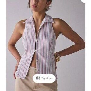 Urban Outfitters Party Girl Size Large Striped Button Up  Blouse NWT